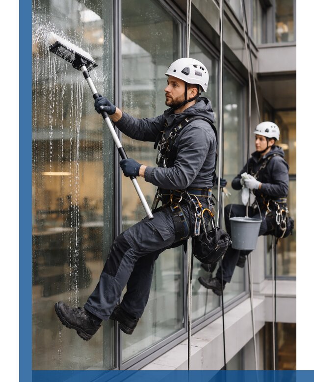 Профессиональная мойка витражей промышленными альпинистами в Лысьве