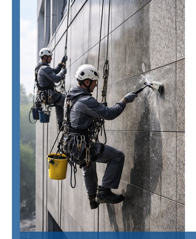 Профессиональная мойка фасада из керамогранита в Лысьве