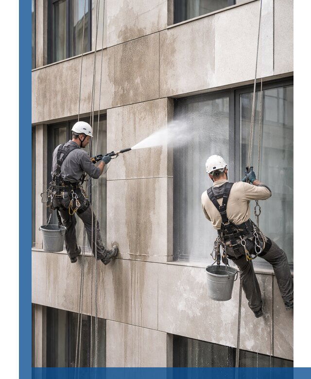 Послестроительная мойка фасада промышленным альпинизмом в Лысьве