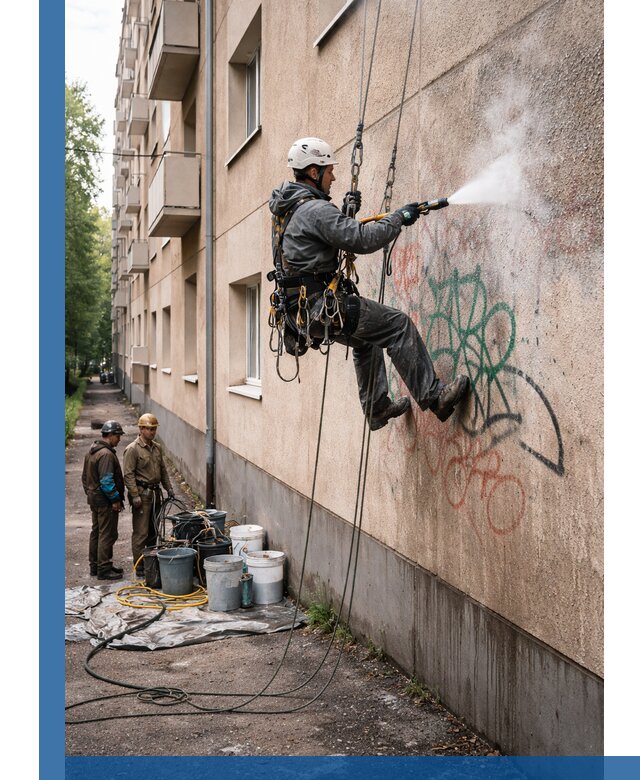 Удаление граффити с фасада в Лысьве без следов и повреждений