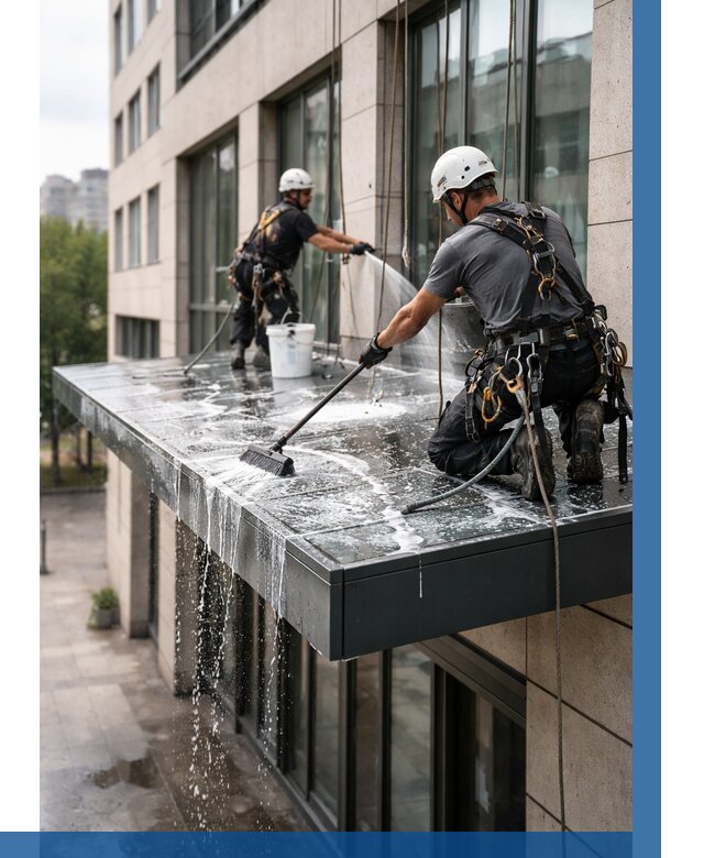 Мойка козырьков и навесов в Лысьве от 3590 р. | ВЫСОТНИК-Лсь