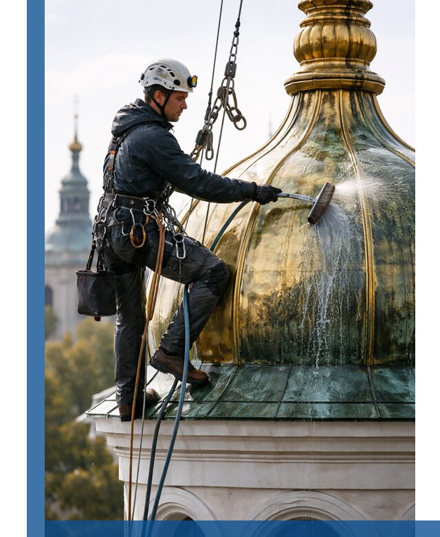 Профессиональная мойка куполов и шпилей высотными альпинистами в Лысьве