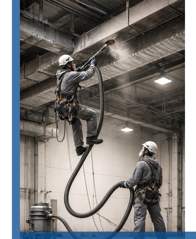 Обеспыливание потолочных конструкций в Лысьве промышленным альпинизмом