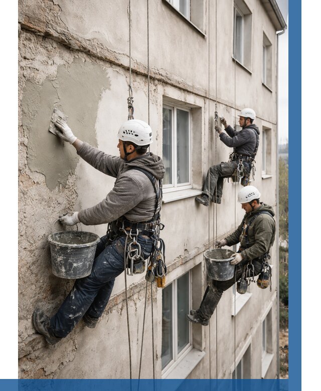 Ремонт штукатурного фасада в Лысьве от 769 р. под ключ | ВЫСОТНИК-Лсь