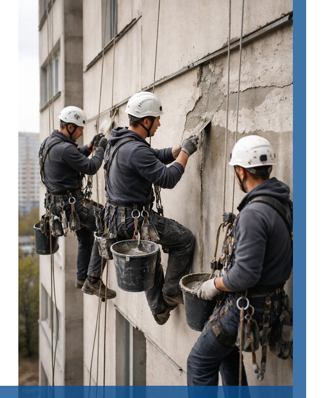 Ремонт бетонных элементов фасада в Лысьве от 2564 р. | ВЫСОТНИК-Лсь