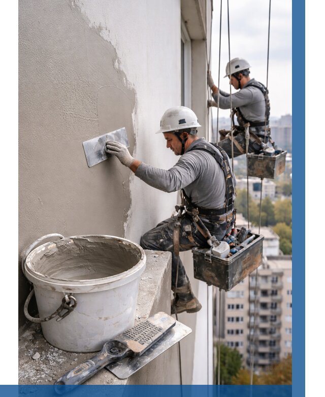 Шпаклевка фасада на высоте в Лысьве от 718 р. | ВЫСОТНИК-Лсь