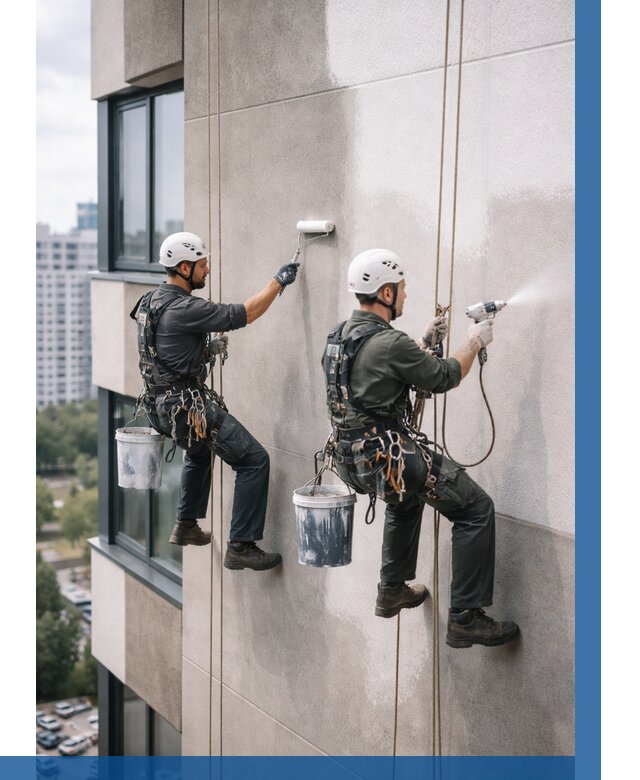 Покраска фасада альпинистами в Лысьве от 308 р. | ВЫСОТНИК-Лсь