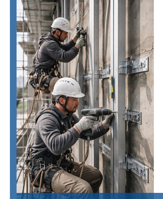 Монтаж и крепление подсистемы вентфасада в Лысьве