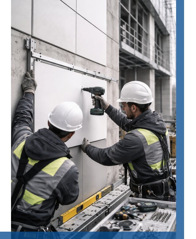 Монтаж композитных панелей фасада в Лысьве от 2564 р. | ВЫСОТНИК-Лсь