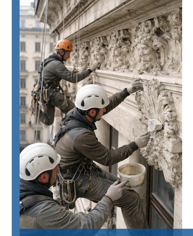 Реставрация фасадной лепнины с высотными работами в Лысьве