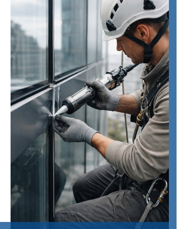 Герметизация стыков витража в Лысьве от 1231 р. | ВЫСОТНИК-Лсь