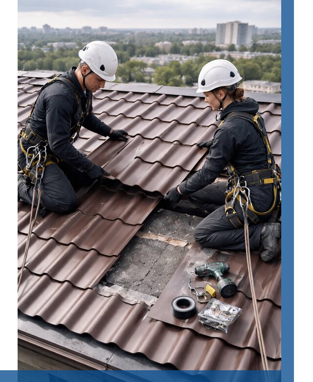 Ремонт металлочерепицы на крыше в Лысьве от 923 р. | ВЫСОТНИК-Лсь