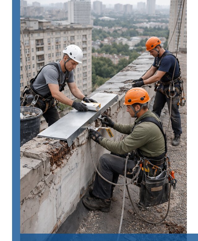 Ремонт парапета на кровле в Лысьве, высотные работы с гарантией