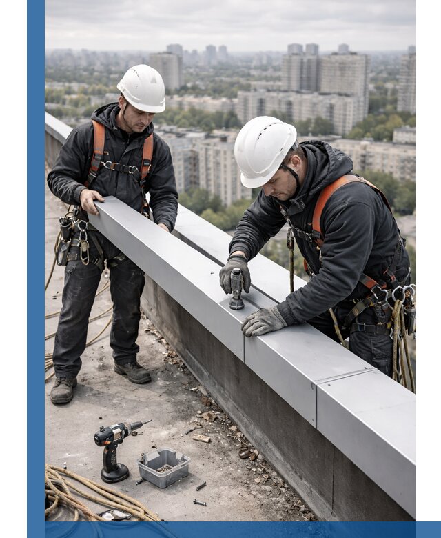 Монтаж парапетных крышек и ограждений кровли в Лысьве