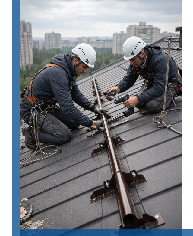 Монтаж снегозадержателей на кровле зданий в Лысьве под ключ