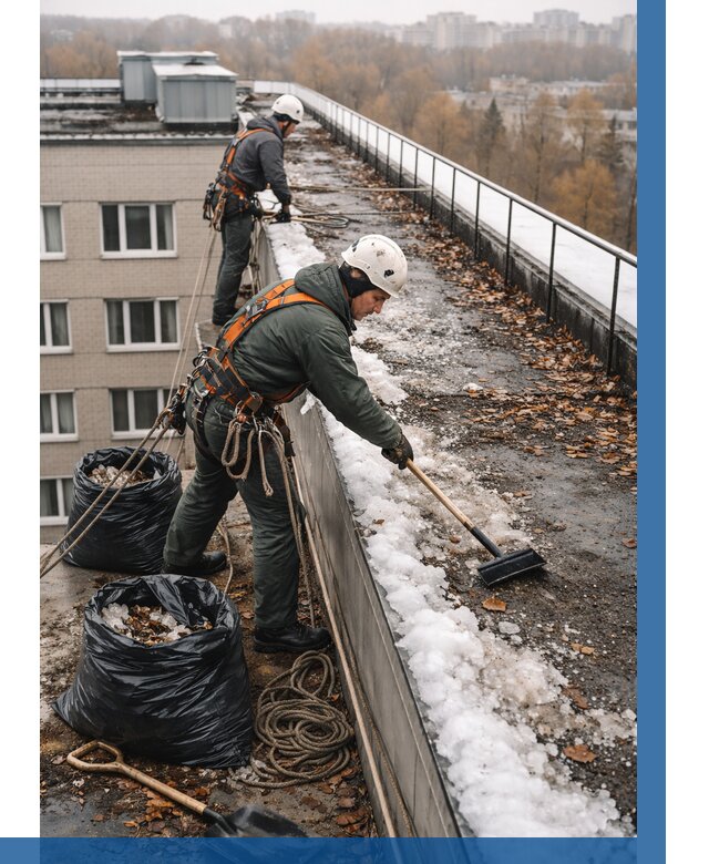 Очистка кровли по периметру в Лысьве от 564 р. | ВЫСОТНИК-Лсь