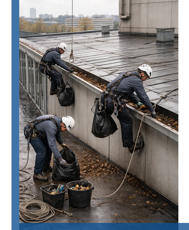 Очистка кровли по периметру в Лысьве силами промышленных альпинистов