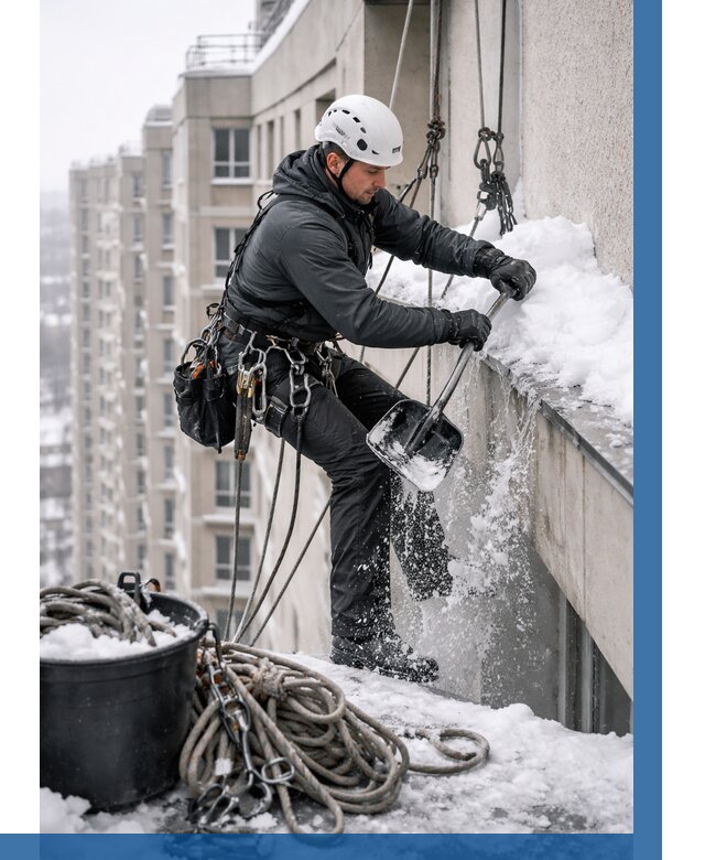 Очистка карнизов от снега в Лысьве от 308 р. | ВЫСОТНИК-Лсь