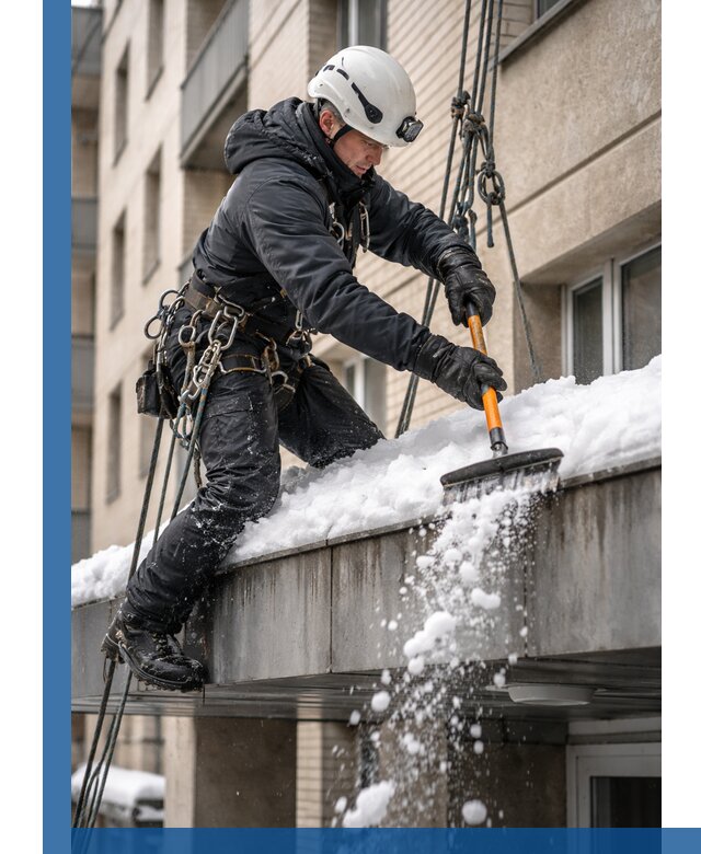 Очистка козырьков от снега в Лысьве круглогодично безопасно