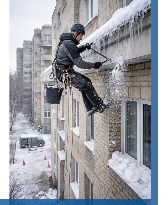 Удаление наледи с карнизов в Лысьве от 359 р. | ВЫСОТНИК-Лсь