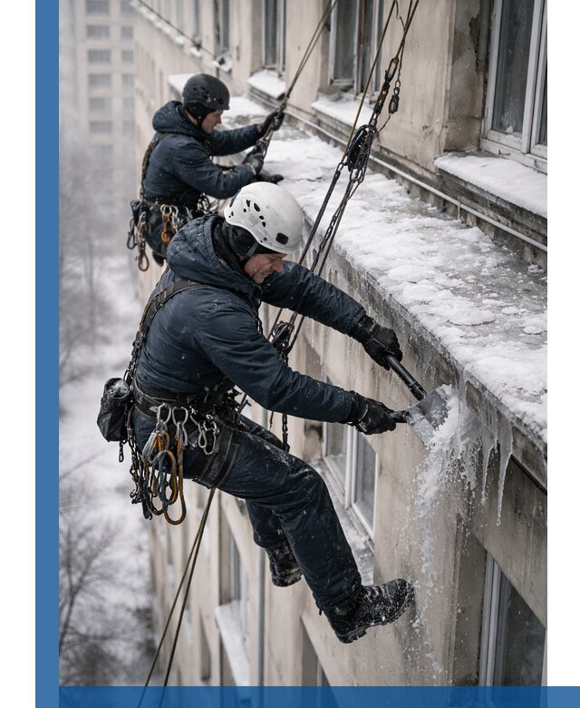 Удаление наледи и сосулек с карнизов в Лысьве профессионально