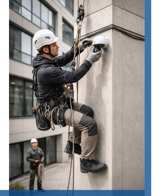 Монтаж камер видеонаблюдения на фасаде в Лысьве от 8718 р.-ВЫСОТНИК-Лсь