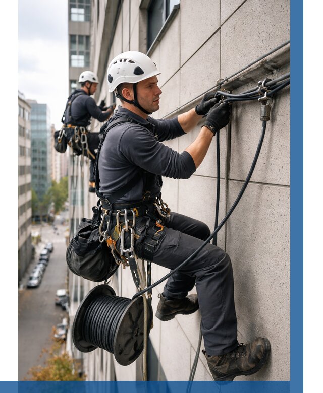 Прокладка кабеля по фасаду в Лысьве от 359 р. | ВЫСОТНИК-Лсь