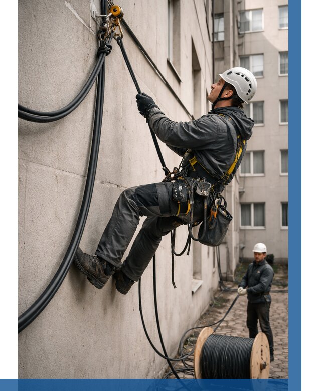 Протяжка кабеля питания на высоте в Лысьве от 462 р. | ВЫСОТНИК-Лсь