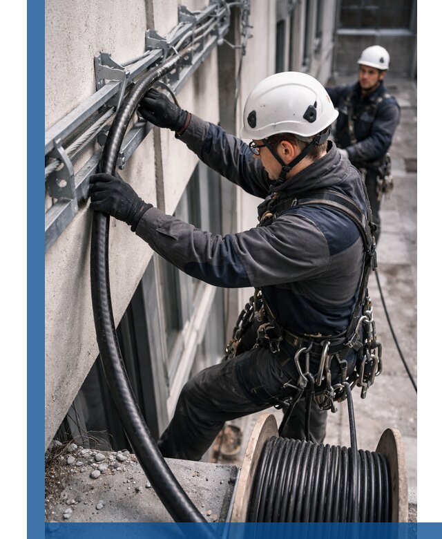 Протяжка кабеля питания на высоте в Лысьве с гарантией безопасности и качества