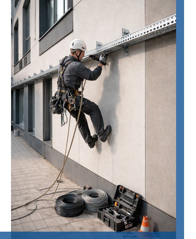 Монтаж кабельных лотков на фасаде в Лысьве от 1231 р. | ВЫСОТНИК-Лсь