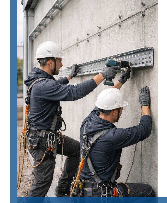 Монтаж кабельных лотков на фасаде зданий в Лысьве с гарантией