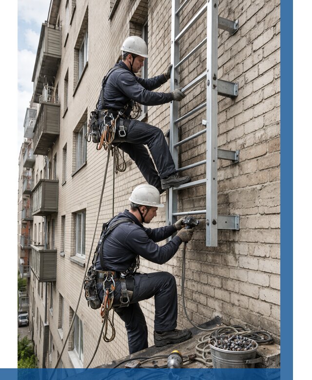 Монтаж пожарной лестницы в Лысьве от 25643 р заказать у ВЫСОТНИК-Лсь
