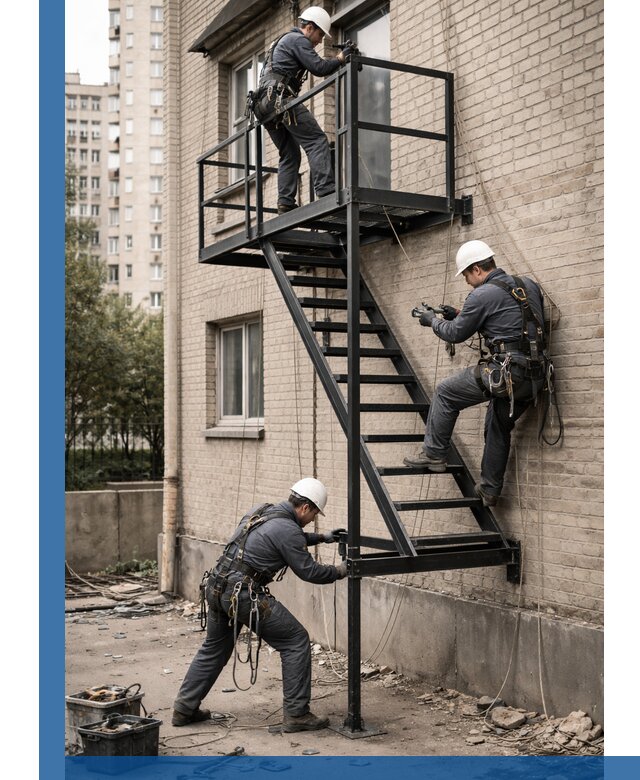 Монтаж пожарной лестницы в Лысьве, установка и крепление