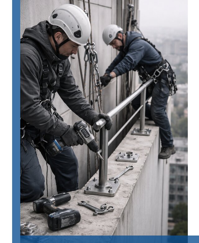 Монтаж перил на высоте в Лысьве для жилых и промобъектов