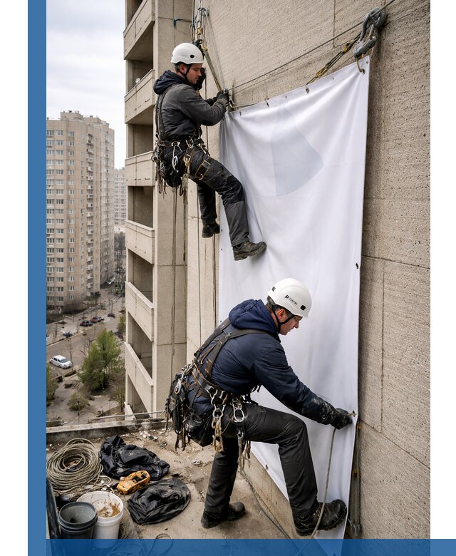 Профессиональный монтаж баннеров на фасаде в Лысьве