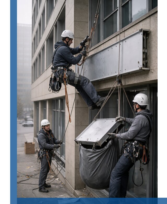 Демонтаж рекламной вывески с высотными работами в Лысьве