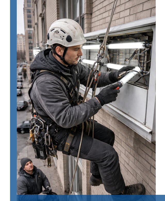 Профессиональная замена ламп в наружной вывеске в Лысьве