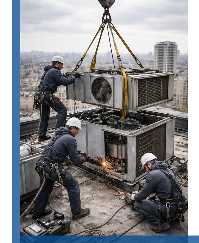 Демонтаж крышной установки в Лысьве любой сложности