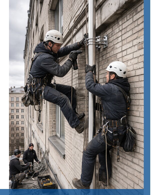 Монтаж флагштока на здании в Лысьве от 6667 р. | ВЫСОТНИК-Лсь