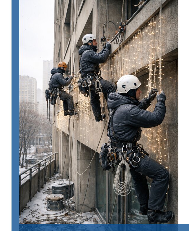 Монтаж новогодней иллюминации и украшение фасадов в Лысьве