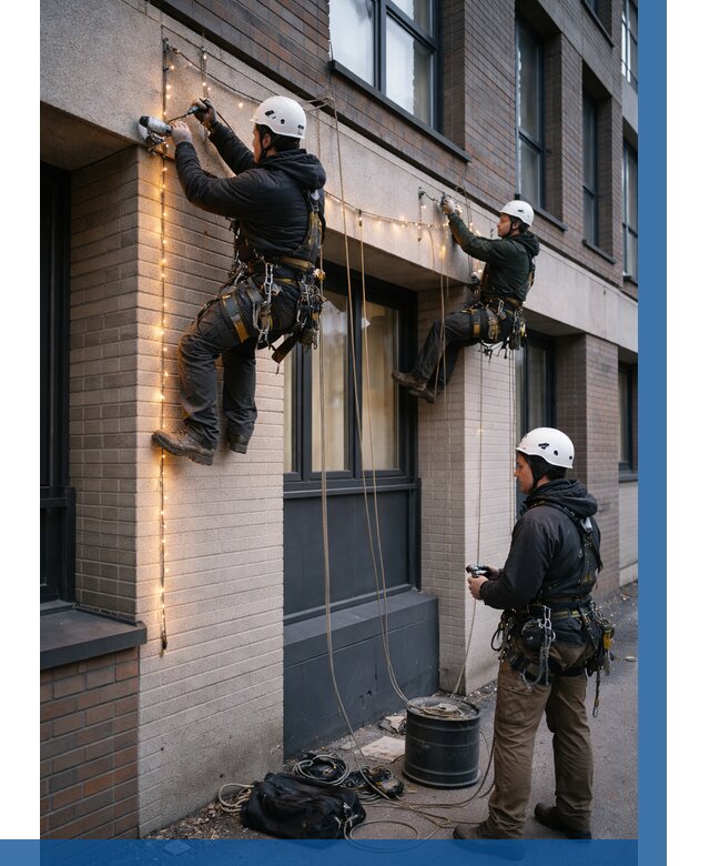 Монтаж гирлянд на фасаде в Лысьве от 3590 р. | ВЫСОТНИК-Лсь