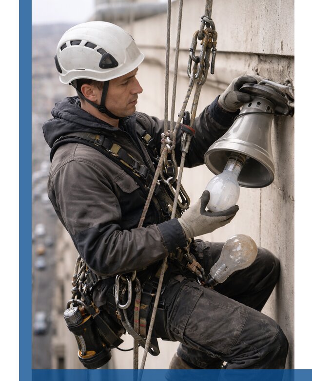 Замена ламп на высоте в Лысьве профессионально и быстро