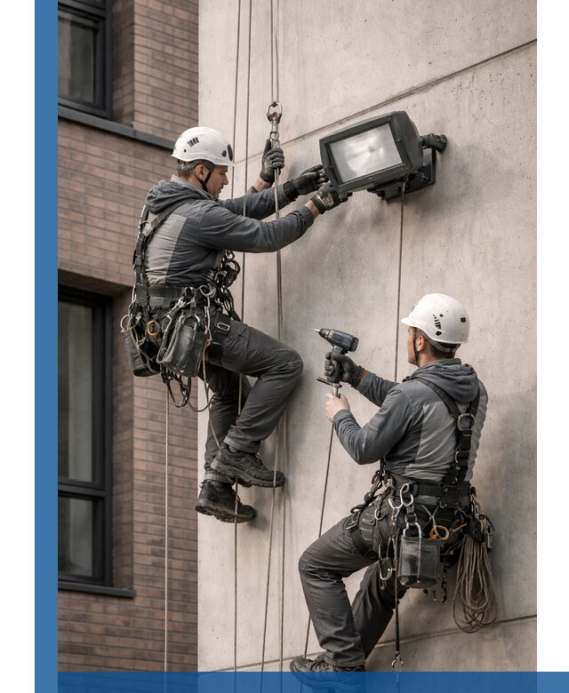 Профессиональный монтаж фасадных прожекторов в Лысьве под ключ