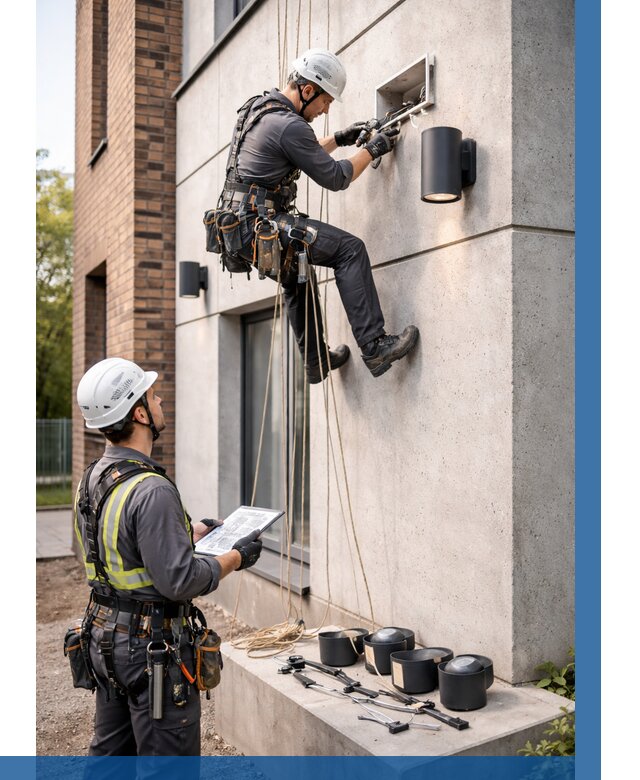 Монтаж фасадного освещения в Лысьве от 2564 р. | ВЫСОТНИК-Лсь