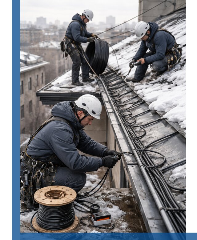 Монтаж греющего кабеля на кровле в Лысьве под ключ