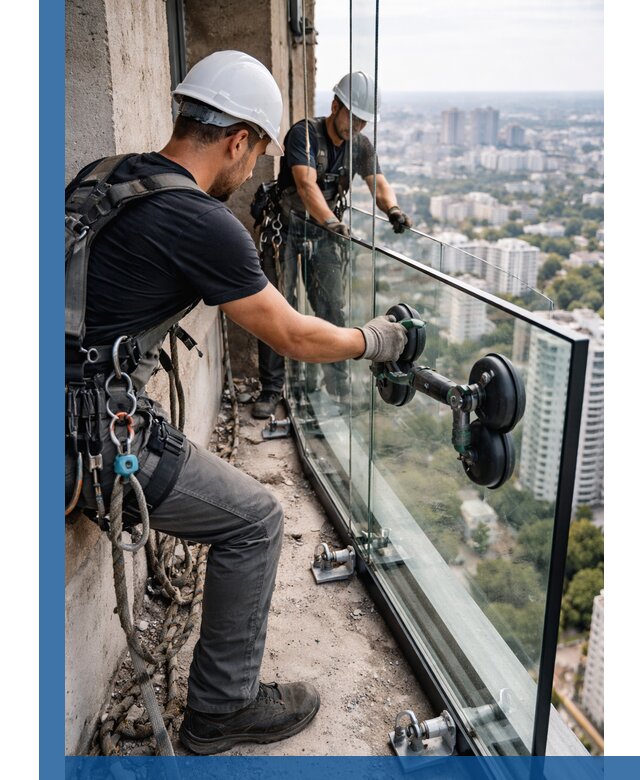 Монтаж стеклянных ограждений под ключ с гарантией в Лысьве