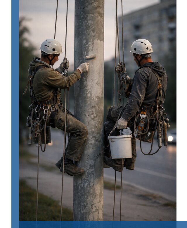 Покраска опор освещения и антикоррозийная защита в Лысьве