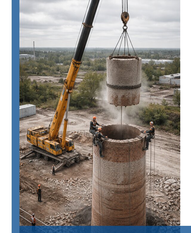 Демонтаж дымовой трубы в Лысьве с гарантиями безопасности
