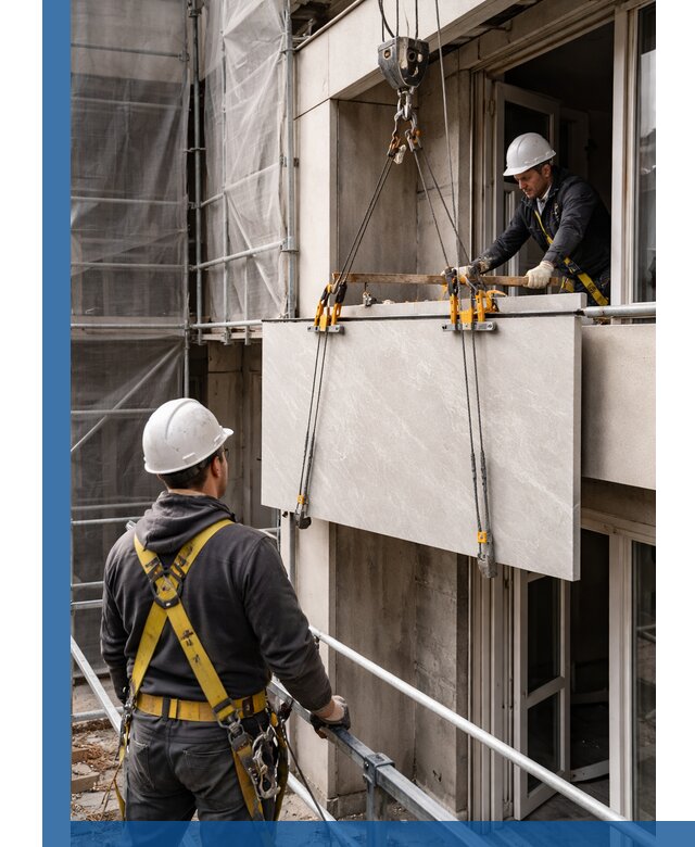 Подъем керамогранита на этаж в Лысьве грузчиками и техникой