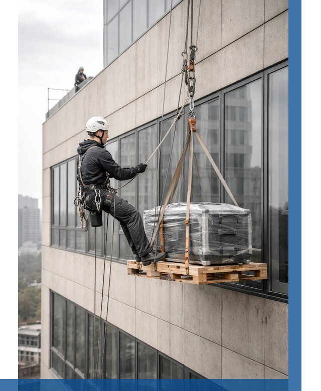 Спуск груза по фасаду в Лысьве от 3590 р. | ВЫСОТНИК-Лсь